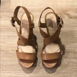 Jessica Simpson - Tan leather wedge heels - sz 8